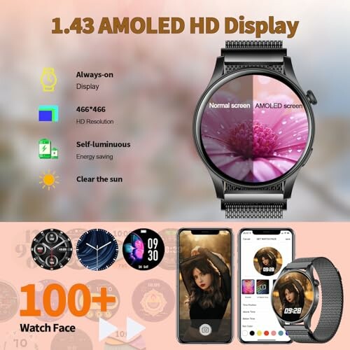 Smartwatch met 1.43 AMOLED HD-scherm en verschillende wijzerplaten