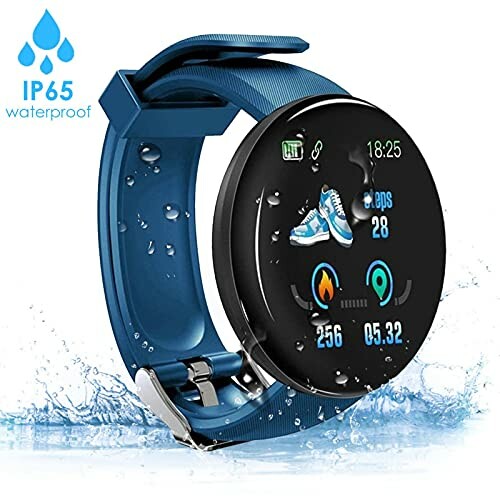 Blauw waterdicht smartwatch met fitnessfuncties