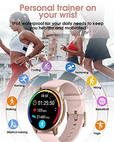 Smartwatch met sportieve functies en mensen die sporten