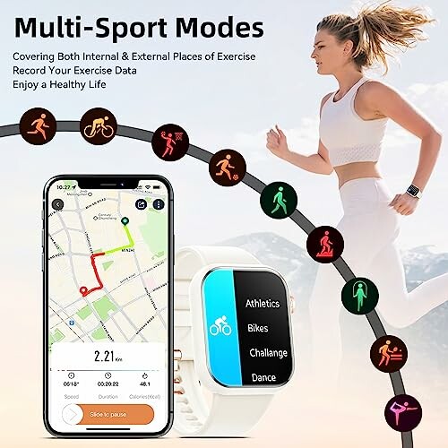 Vrouw die sport met smartwatch en multi-sportmodi