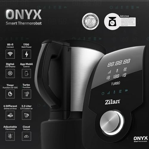 Zwarte en zilveren Onyx slimme thermobot met digitale display en functies