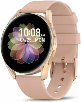 Roze-gouden smartwatch met bloemenweergave