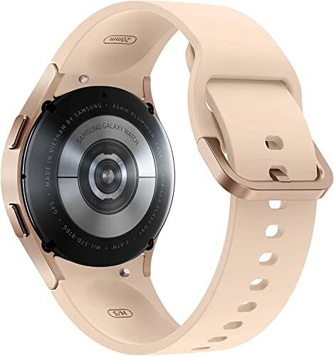 Achterkant van een Samsung Galaxy Watch met beige band