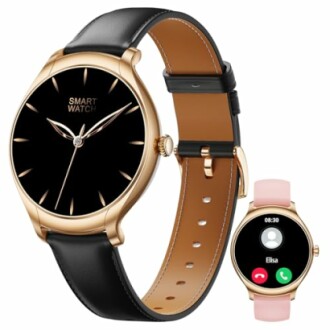 Twee stijlvolle smartwatches met leren bandjes.