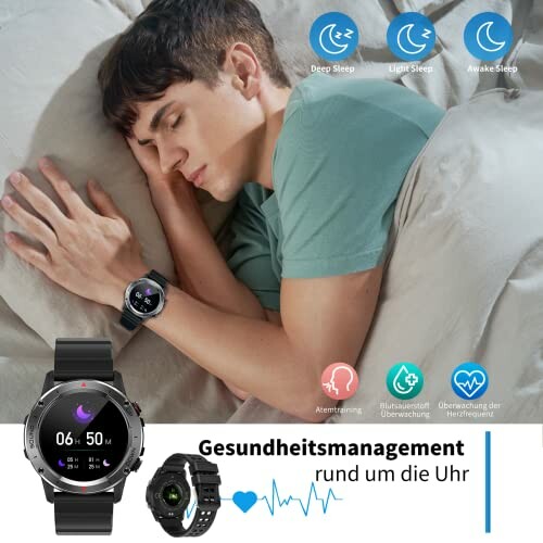 Man slaapt terwijl hij een smartwatch draagt