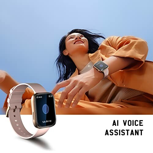 Vrouw met smartwatch en AI spraakassistent