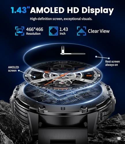 Smartwatch met 1.43 inch AMOLED HD-scherm en hoge resolutie