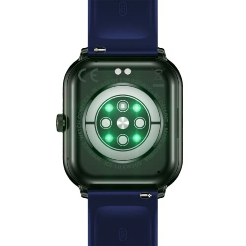 Achterkant van een smartwatch met groene lichten