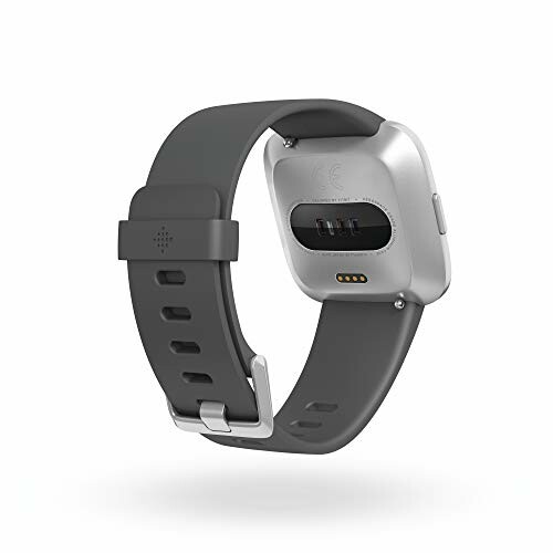 Achterkant van een smartwatch met grijze band