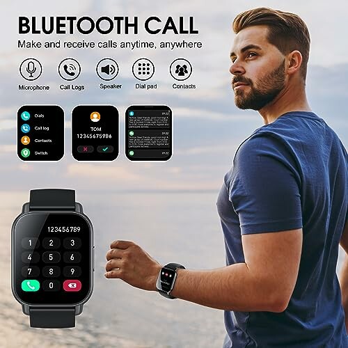 Man met smartwatch die Bluetooth-oproepen ondersteunt