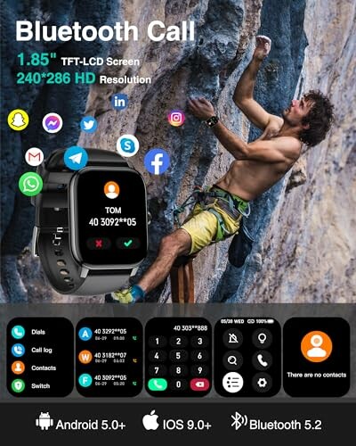 Man klimmen met smartwatch en app-pictogrammen