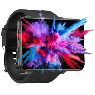 Smartwatch met kleurrijke explosie op scherm.