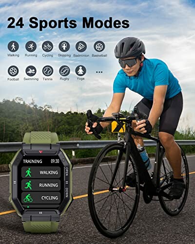 Fietser met smartwatch en sportmodi