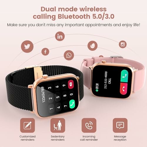 Twee smartwatches met oproepfuncties en Bluetooth