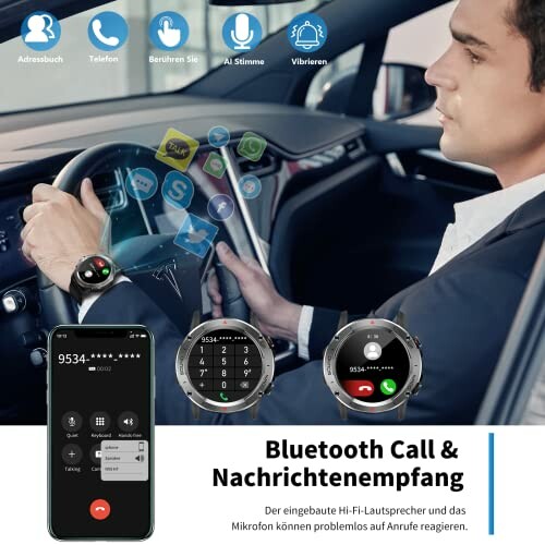 Smartwatch met Bluetooth-gesprek en berichtenontvangst in de auto.