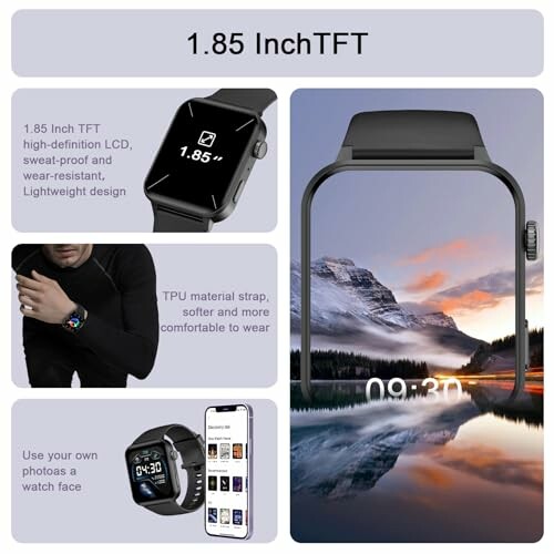 Smartwatch met 1.85 inch TFT-scherm en TPU-band