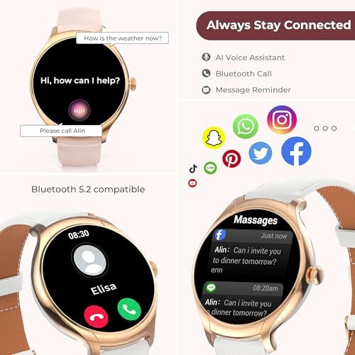 Een smartwatch met spraakassistent, bluetooth oproep en berichtenherinnering.