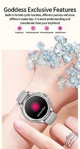 Smartwatch met vrouwelijke cyclusfunctie en bloemen