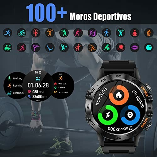 Smartwatch met fitnessfuncties en verschillende sportmodi.