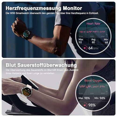 Smartwatch met hartslag en bloedzuurstofmonitor.