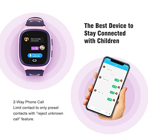 Smartwatch en smartphone met kindercommunicatie-apps