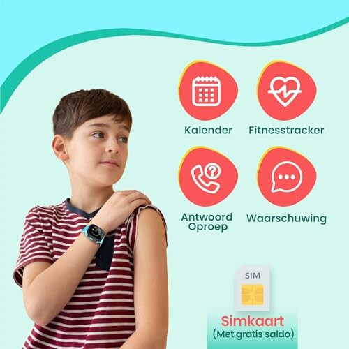 Jongen met smartwatch en functies zoals kalender en fitnesstracker