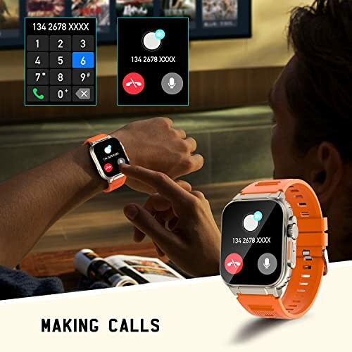 Smartwatch met oranje band en oproepfunctie