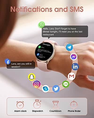 Smartwatch met meldingen en sms-berichten op scherm.