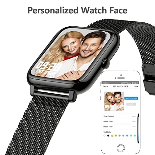 Smartwatch met gepersonaliseerde wijzerplaat en smartphone-app