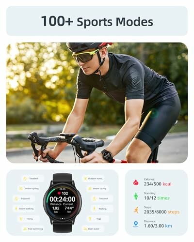 Fietser met smartwatch en sportmodi.